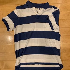 J. Crew blue and white wide stripe polo